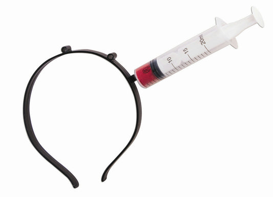 Syringe-in-head Halloween costume headband