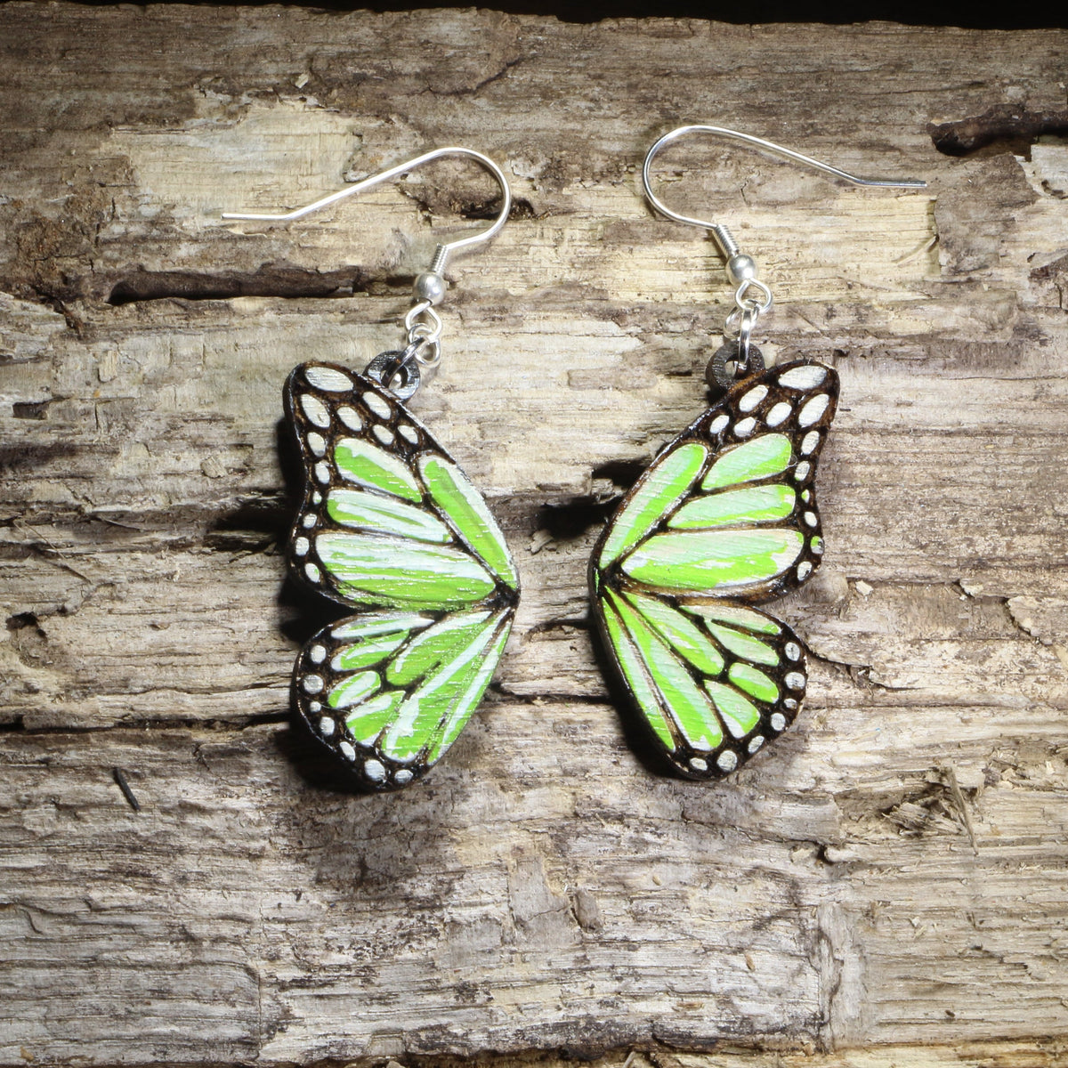 Green Butterfly Wing Earrings